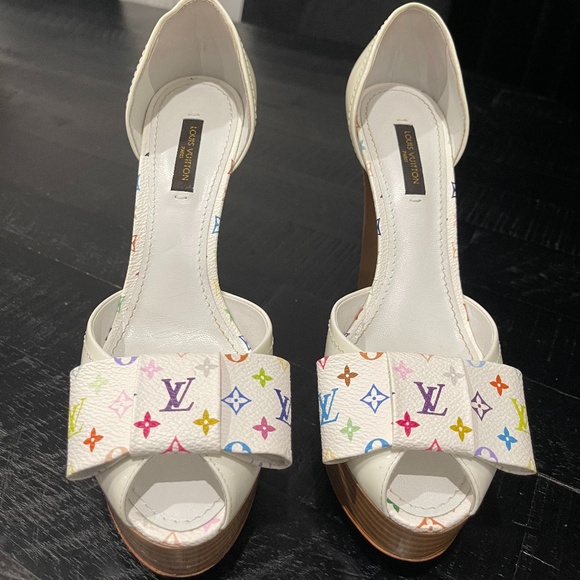 Louis Vuitton White (Multicolor) Monogram Canvas Platform Peep Pumps Size 36.5 - Picture 1 of 4